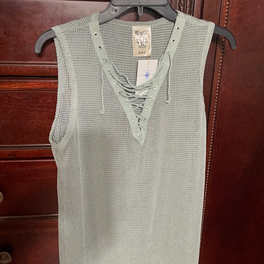 Sage green netted tie-up top